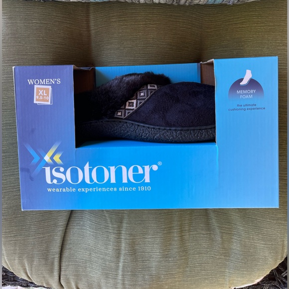 Isotoner Women's Black Memory Foam Slippers - Picture 1 of 5